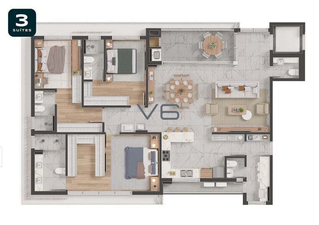 Apartamento Garden com 3 Suítes - 4 Vagas de Garagem - 172,8m² Privativos - no Batel, Curitiba-PR.