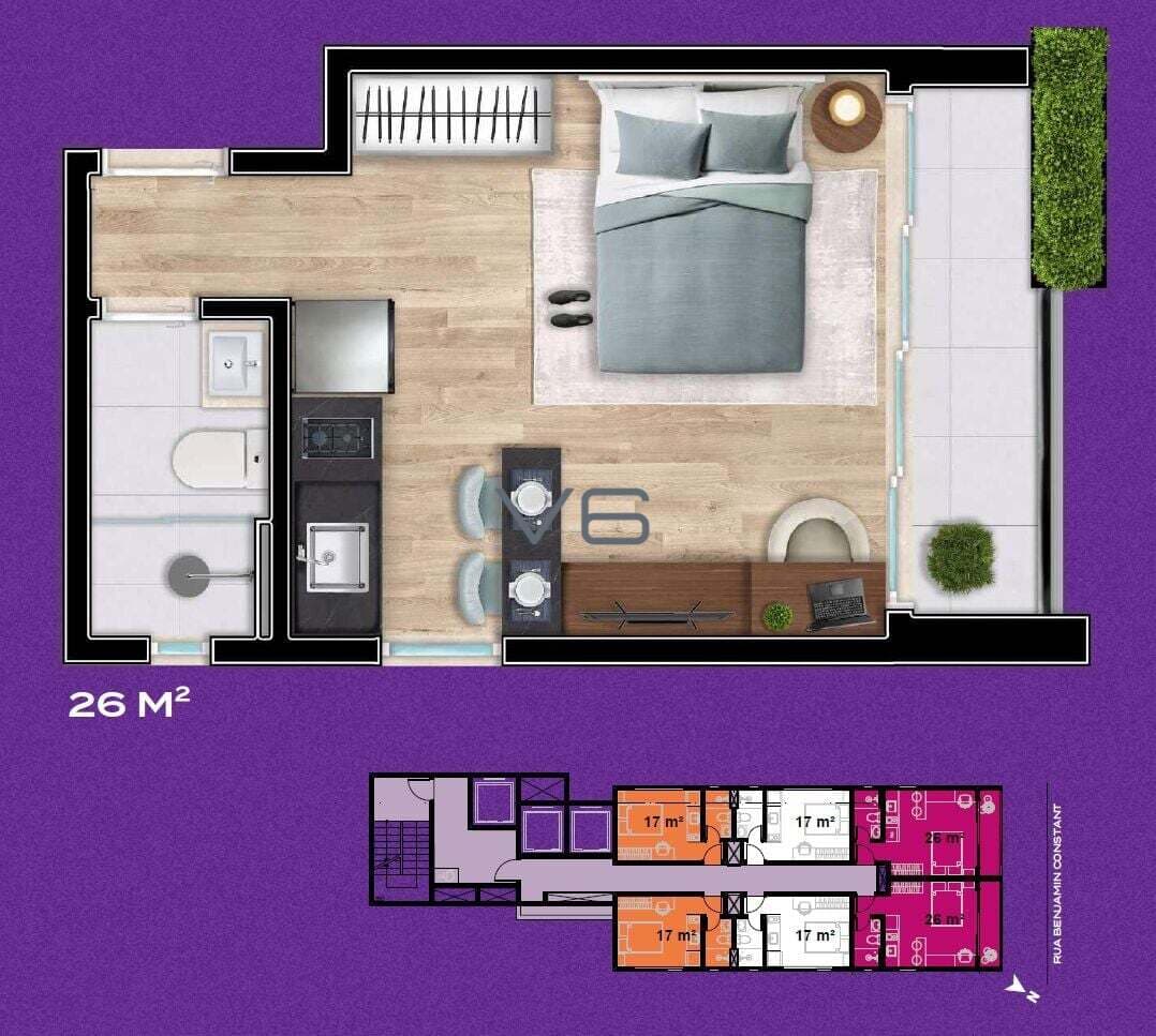 Apartamento Studio com 26m² privativos, no Centro, Curitiba - PR.