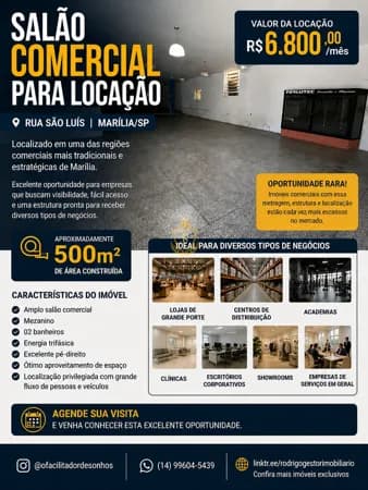 SALÃO COMERCIAL PARA LOCAÇÃO – RUA SÃO LUÍS | MARÍLIA/SP