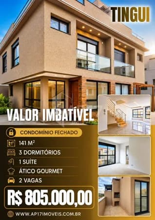 Sobrado em Condomínio Fechado, 3 quartos, 2 vagas, Ático com Churrasqueira