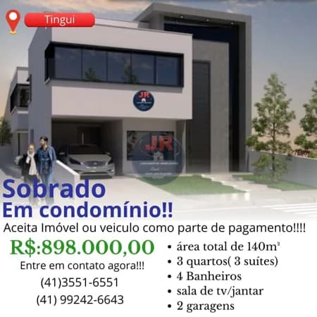 Sobrado com 3 quartos, 4 banheiros à venda no Bairro Tingui.
