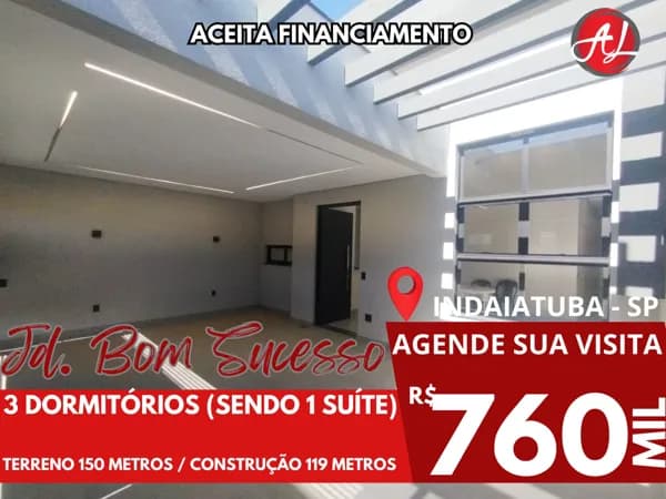 Casa Nova A Venda Com 3 Dormitórios - Jd. Bom Sucesso - Indaiatuba - SP!