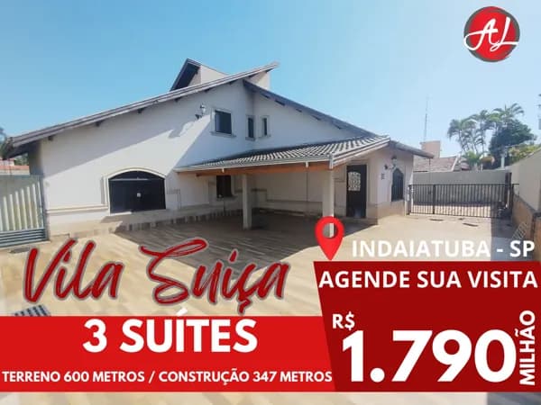 Casa diferenciada à venda na Vila Suíça – Indaiatuba | 600 m² de terreno | 3 suítes | Piscina