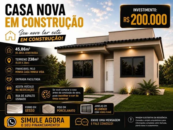 CASA NOVA EM CONSTRUÇÃO | FINANCIÁVEL PELO MINHA CASA, MINHA VIDA