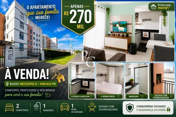 Apto térreo mobiliado + 2 quartos + móveis planejados + Sacada com Churrasqueira– tudo que você procura! Apenas 270 mil R$