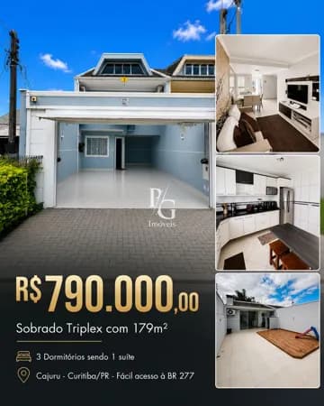 Sobrado Triplex com 179m² e amplo espaço de terreno - 3 Dormitórios sendo 1 suíte - Amplo espaço de Terraço coberto