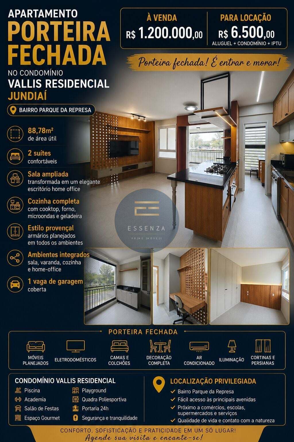 Apartamento Novo Porteira Fechada Locação no Vallis Residencial Jundiaí