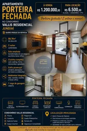 Apartamento Novo Porteira Fechada Locação no Vallis Residencial Jundiaí