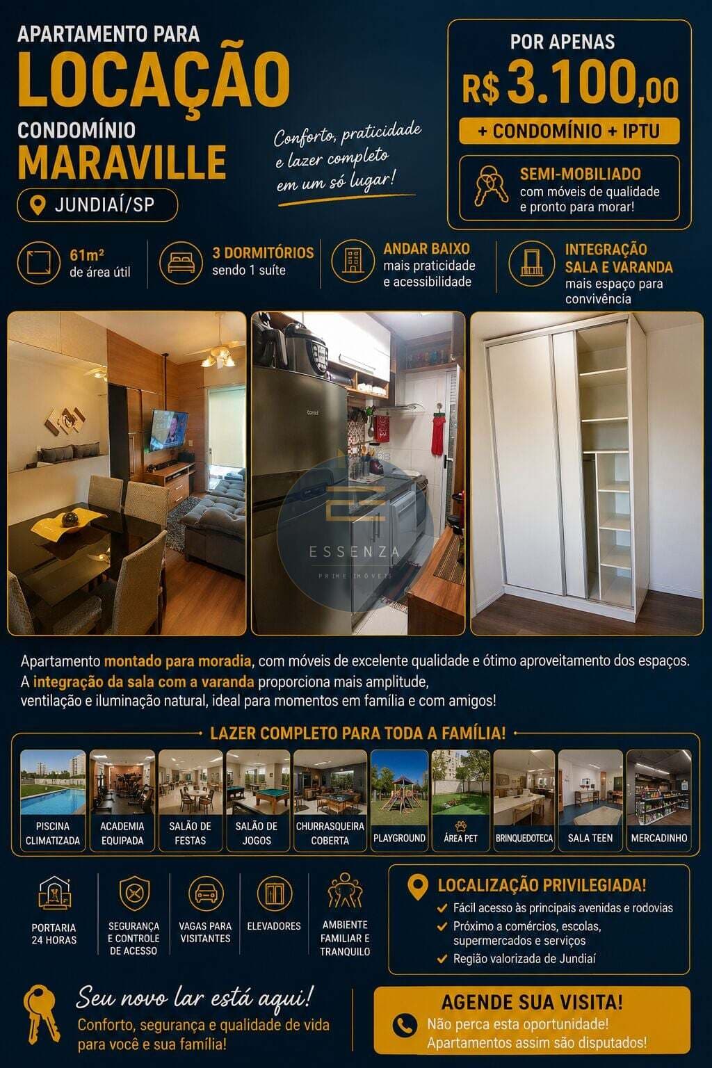 Apartamento para locação no Condomínio Maraville Nature Jundiaí