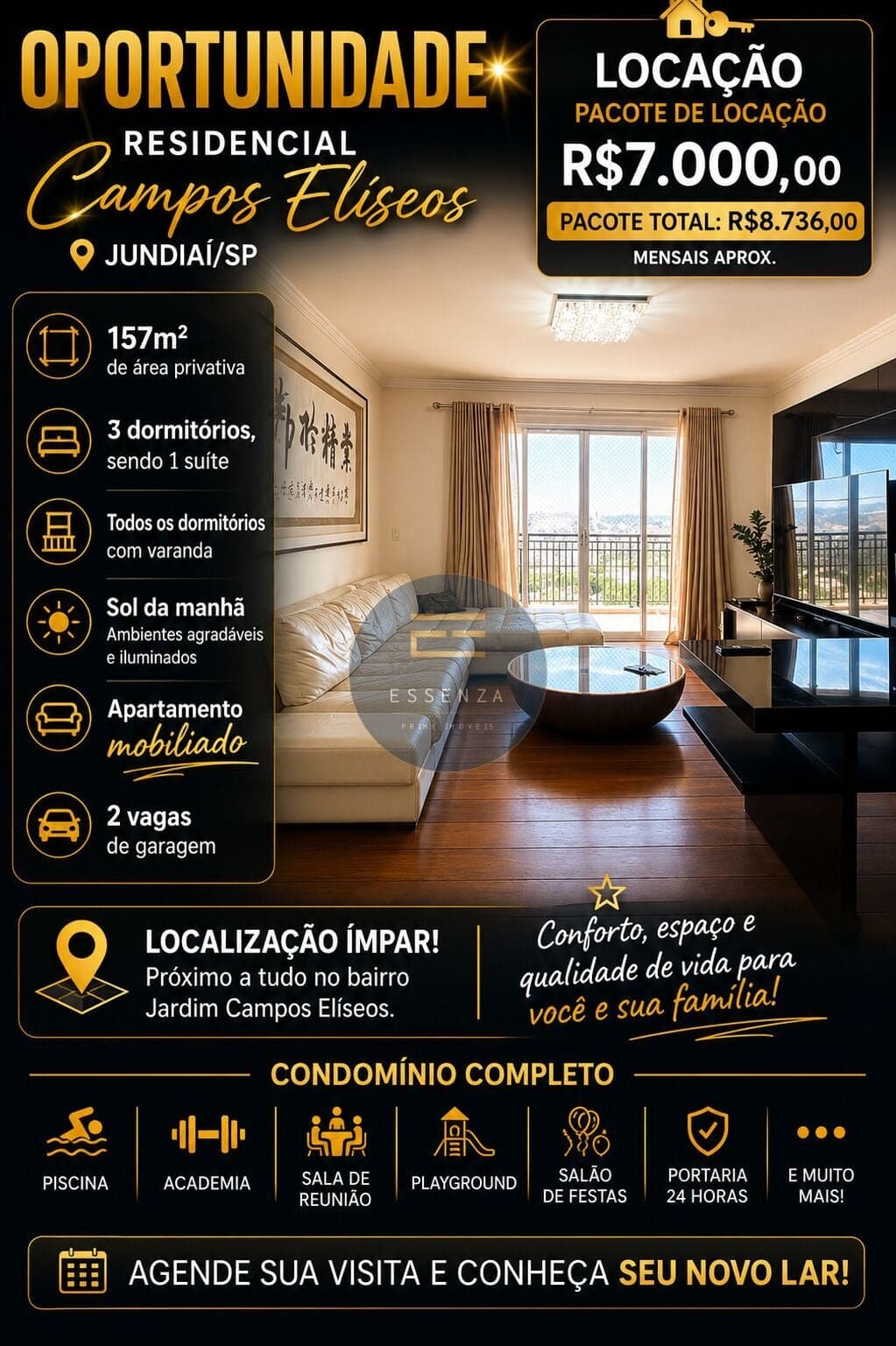 Apartamento para locação no Residencial Campos Elíseos em Jundiaí