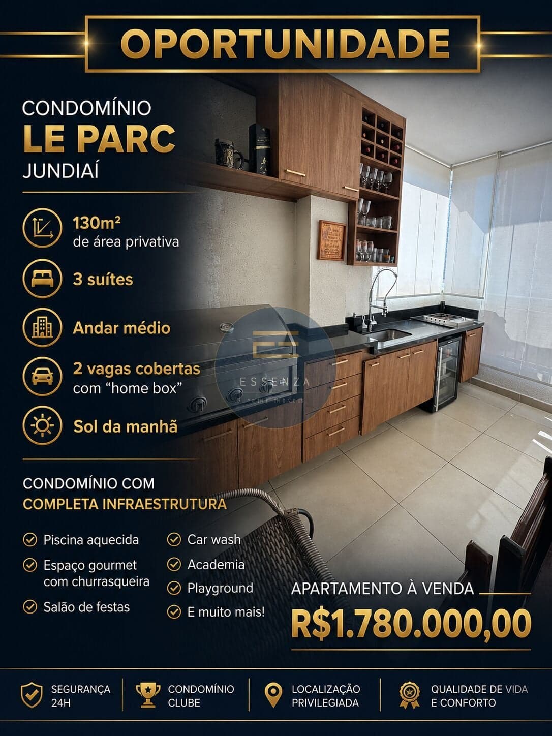 Apartamento porteira fechada com Vista Livre – Le Parc Residence | Jardim Campos Elísios, Jundiaí/SP
