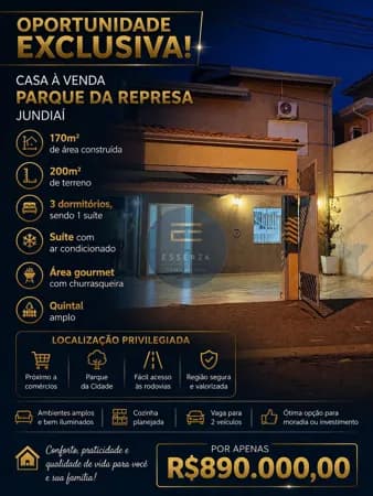 Casa Padrão a Venda no Bairro Parque da Represa em Jundiaí