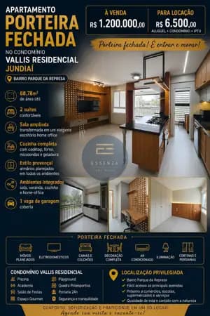 Apartamento Novo Porteira Fechada a Venda no Vallis Residencial Jundiaí
