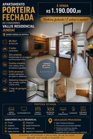 Apartamento Novo Porteira Fechada a Venda no Vallis Residencial Jundiaí