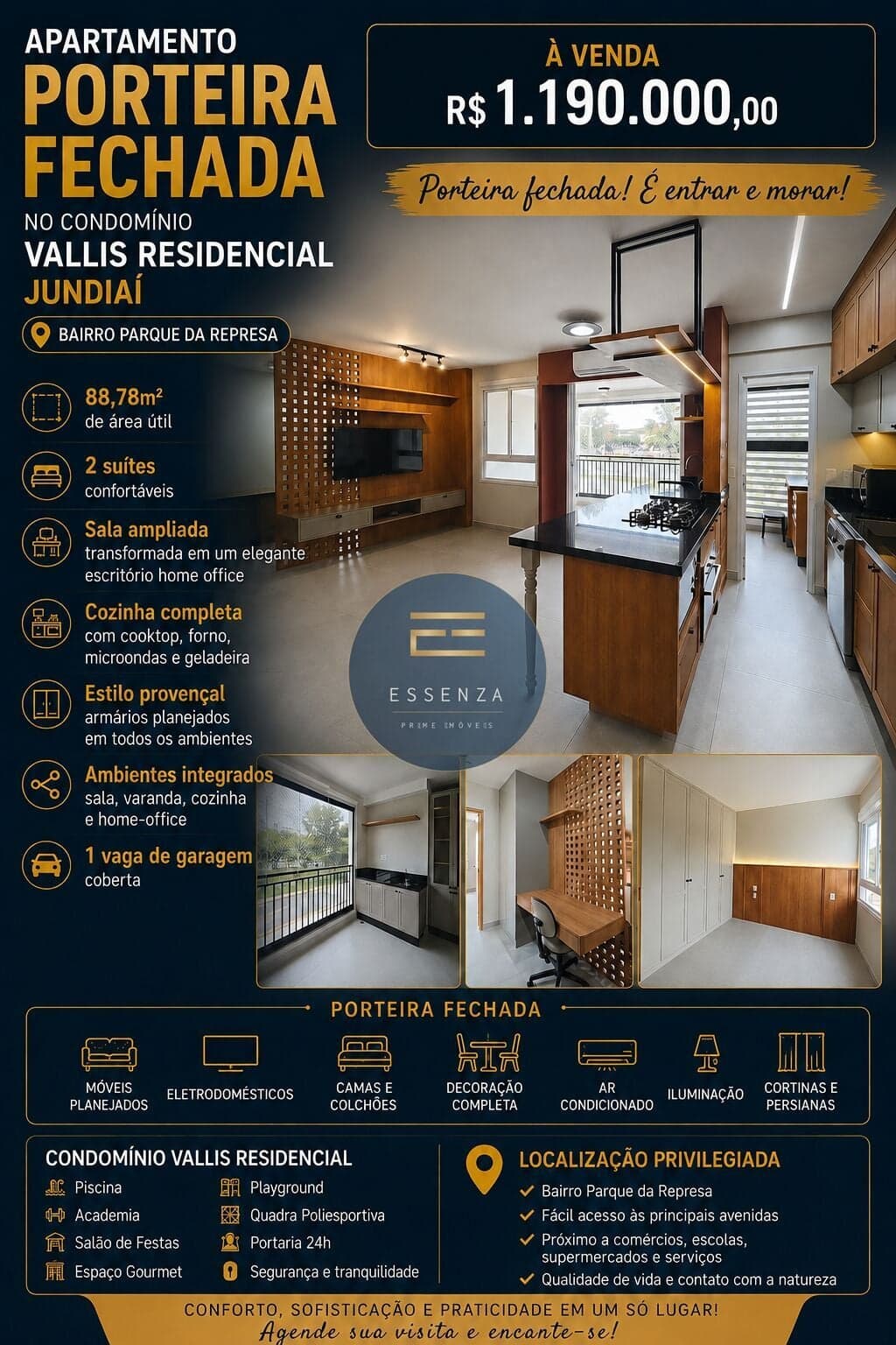 Apartamento Novo Porteira Fechada a Venda no Vallis Residencial Jundiaí