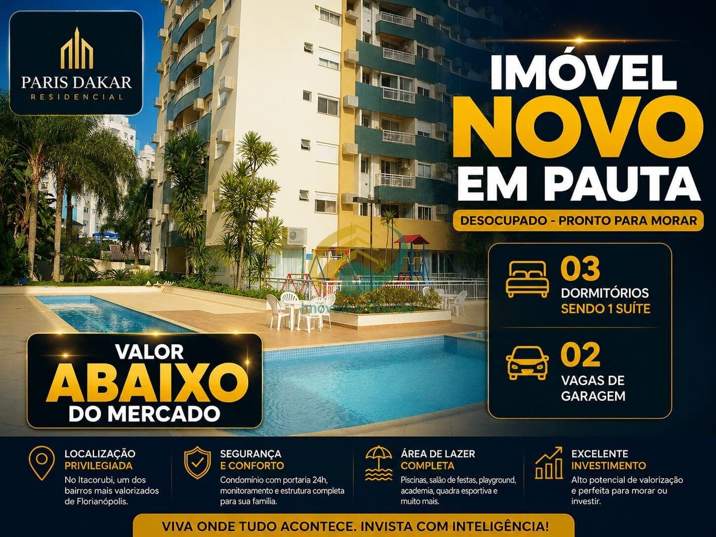 Apartamento RESIDENCIAL PARIS DAKAR ITACORUBI - 03 Dormitórios sendo 1 suite - EXCELENTE - 02 VAGAS