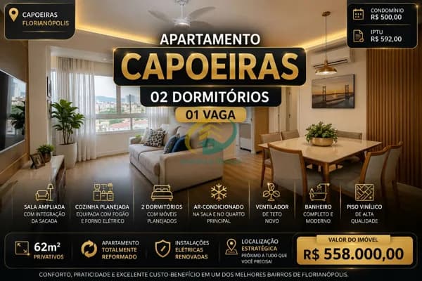 APARTAMENTO REFORMADO | 2 DORMITÓRIOS | CAPOEIRAS | FLORIANÓPOLIS