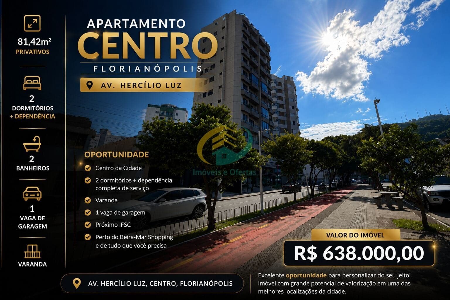Apartamento HERCILIO LUZ - 02 Dormitórios C/ Dependencia - 01 Vaga - Centro - Florianopolis