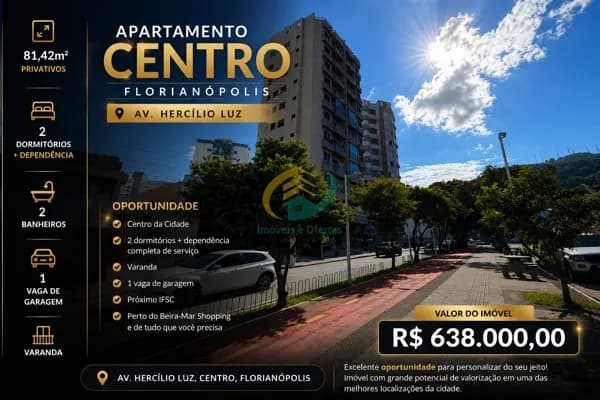 Apartamento HERCILIO LUZ - 02 Dormitórios C/ Dependencia - 01 Vaga - Centro - Florianopolis