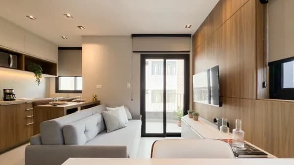 Studio Mobiliado e Decorado à Venda nas Mercês 33 m² Privativos com Sacada e Churrasqueira SANTI Studio Residence