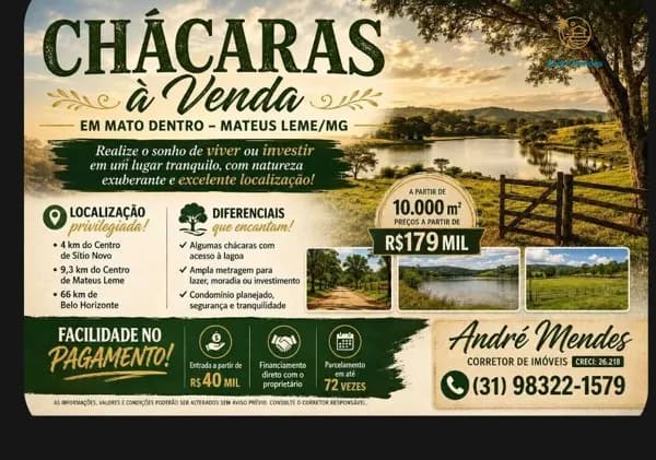 Chácara de 10 mil m2 á Venda em Mateus Leme - MG