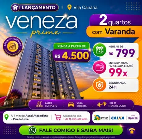 Residencial Veneza Prime Tenda Apartamento à venda no bairro Castelo Branco - Salvador/BA