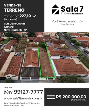 Terreno à venda no centro de Novo Horizonte/SP