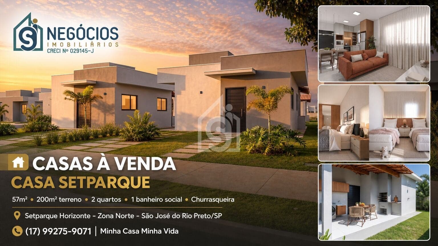 Casas à Venda no Setparque Horizonte — 2 quartos, 57m² com Churrasqueira