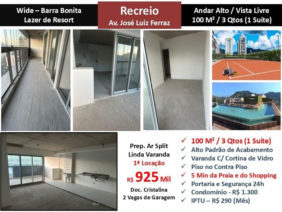 Apto Recreio Barra Bonita Wide 100M²