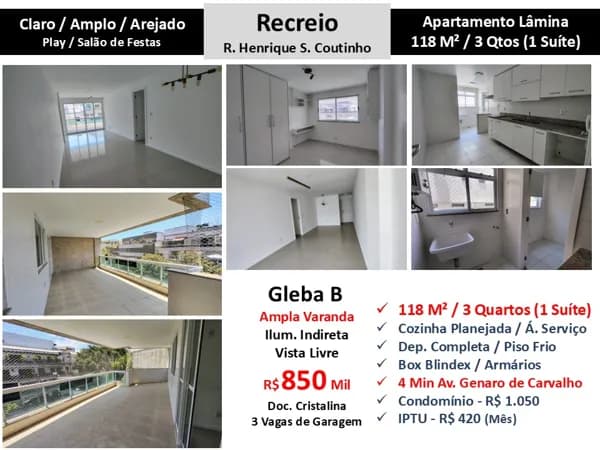 Apto Recreio Gleba B Henrique S. Coutinho 118M²