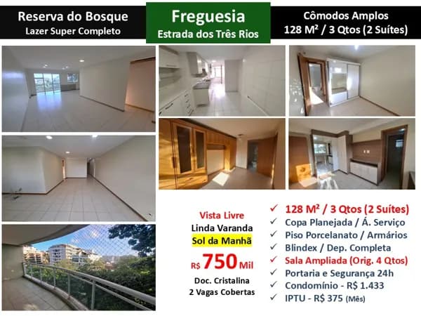 Apto JPA Freguesia Reserva do Bosque 128M²
