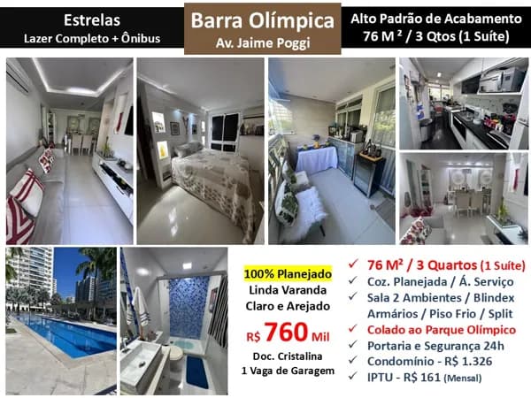 Apto Barra Olímpica Estrelas 76M²