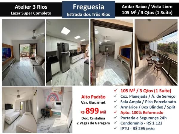 Apto JPA Freguesia Atelier 3 Rios 105M²