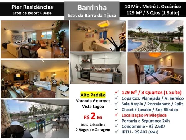 Apto Barra da Tijuca Barrinha Pier 129M²