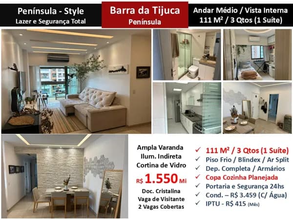 Apto Barra da Tijuca Península Style 111M²