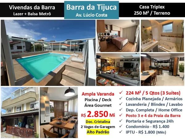 Casa Barra da Tijuca Praia Vivendas da Barra 224M²
