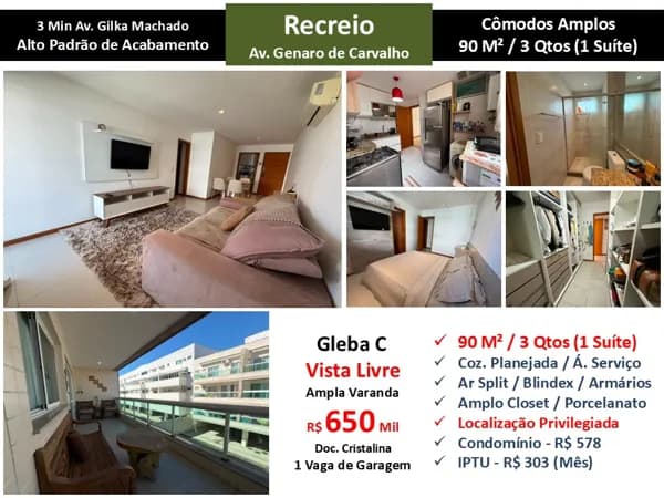 Apto Recreio Gleba C Genaro de Carvalho 90M²