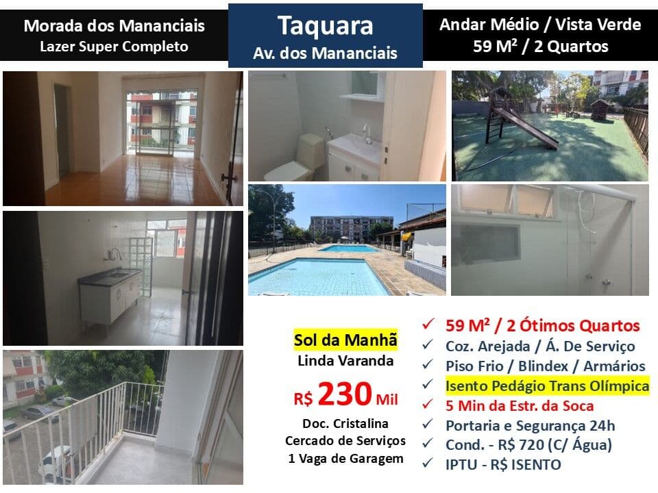Apto JPA Taquara Mananciais Morada dos Mananciais 59M²