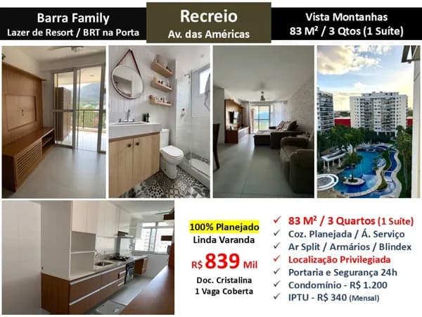 Apto Recreio Barra Family 84M²