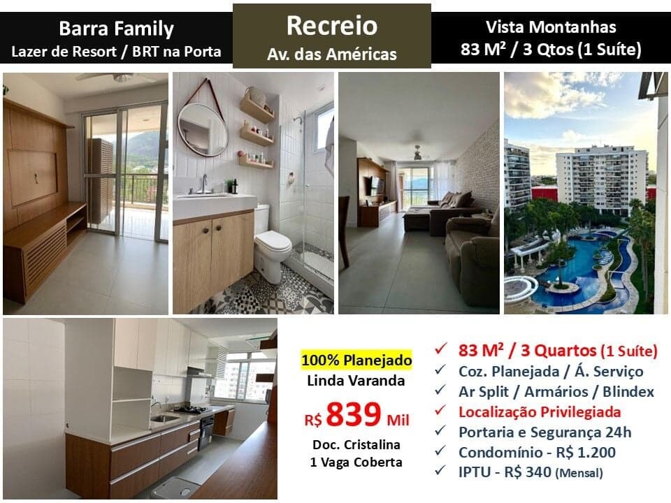 Apto Recreio Barra Family 84M²