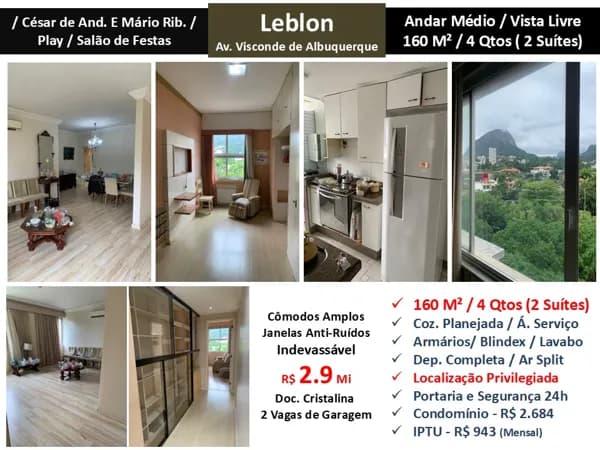 Apto Leblon Visconde de Albuquerque 160M² 2