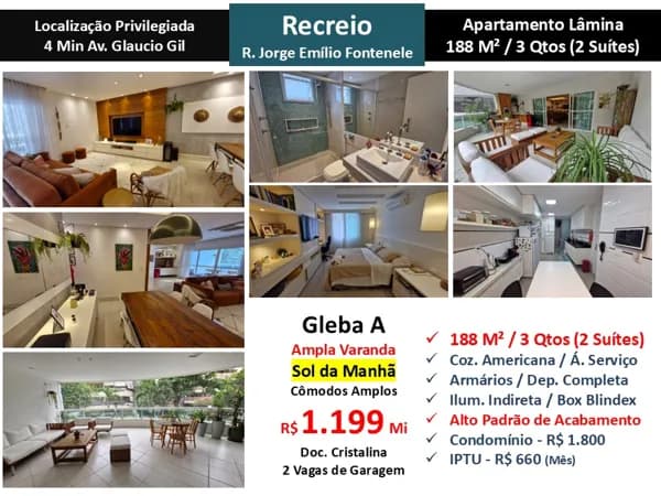Apto Recreio Gleba A Jorge Emílio Fontenele 188M²