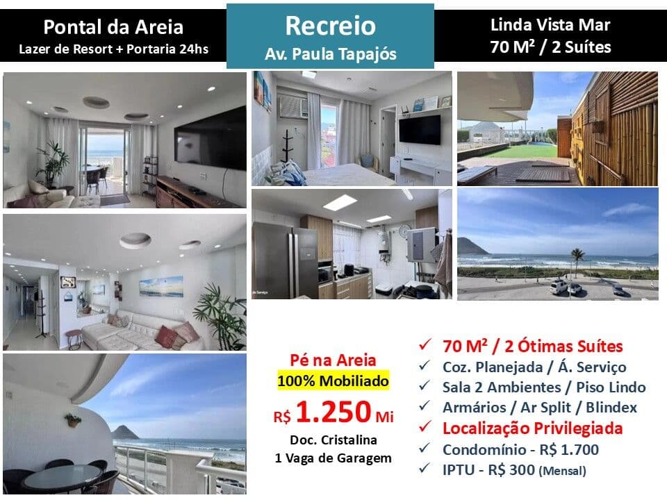 Apto Recreio Praia Pontal da Areia 70M²