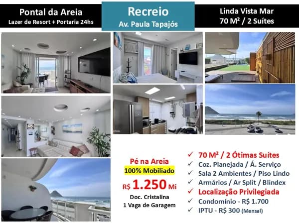 Apto Recreio Praia Pontal da Areia 70M²