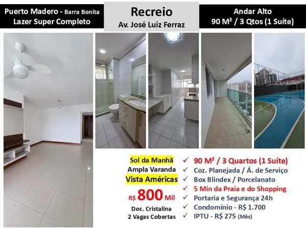 Apto Recreio Barra Bonita Puerto Madero 90M²
