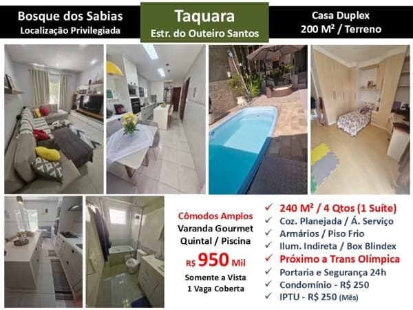 Casa JPA Taquara Outeiro Santos Bosque dos Sabias 240M²