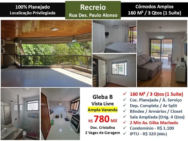 Apto Recreio Gleba B Paulo Alonso 160M²