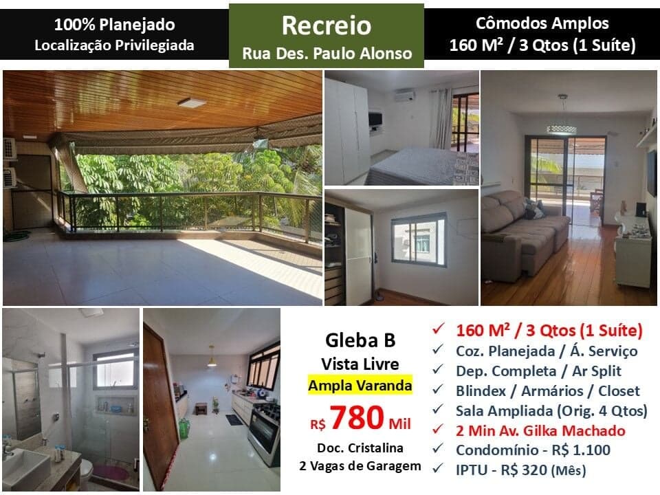 Apto Recreio Gleba B Paulo Alonso 160M²
