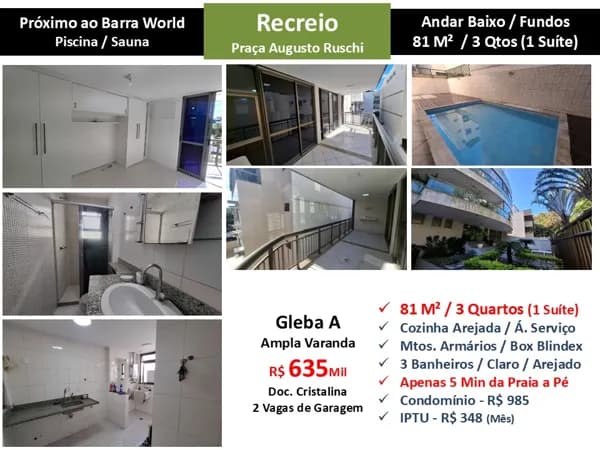Apto Recreio Gleba A Praça Augusto Ruschi 81M²