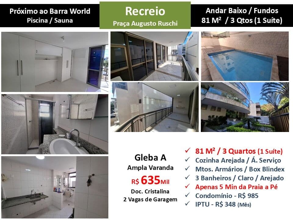 Apto Recreio Gleba A Praça Augusto Ruschi 81M²